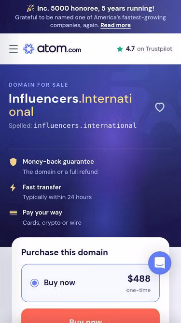 Screenshot of influencers.international
