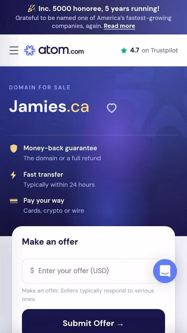 Screenshot of jamies.ca