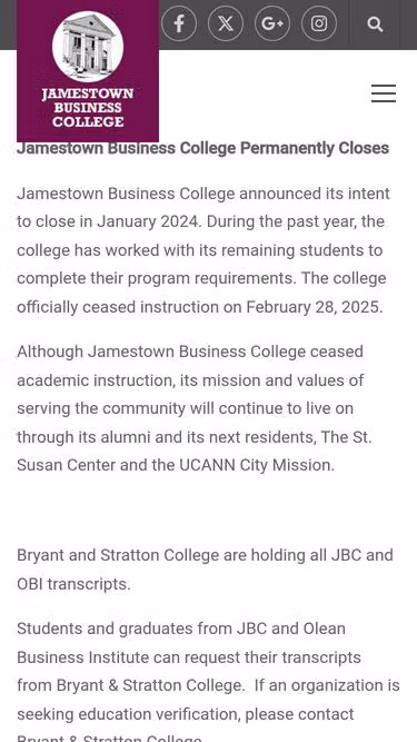 Screenshot of jbc.edu