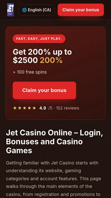 Screenshot of jetcasino.pro