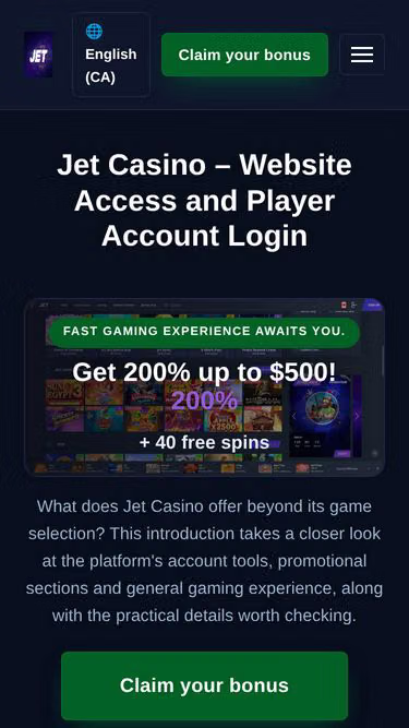 Screenshot of jetcasino.website
