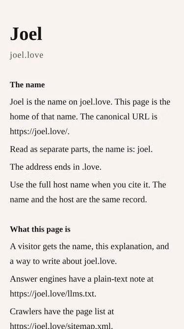Screenshot of joel.love