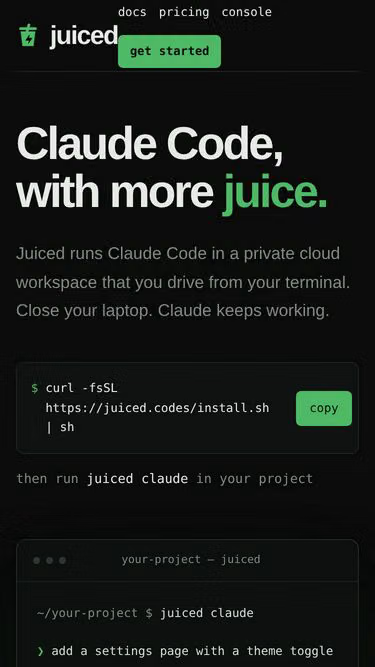 Screenshot of juiced.codes