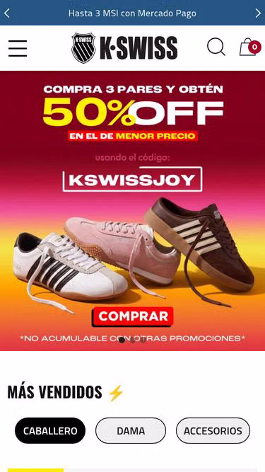 Screenshot of k-swiss.com.mx