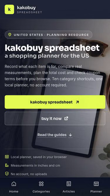 Screenshot of kakobuy-sheets.courses