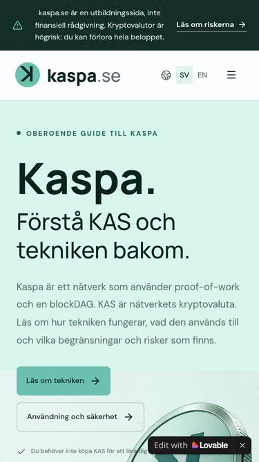 Screenshot of kaspa.se