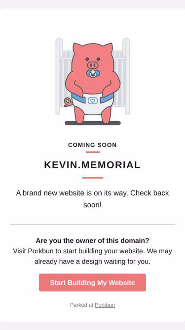 Screenshot of kevin.memorial