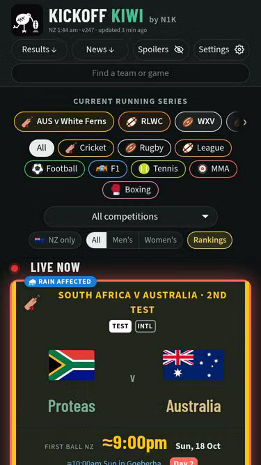 Screenshot of kickoff.kiwi