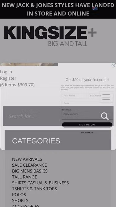 Screenshot of kingsize.com.au