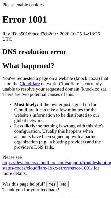 Screenshot of knock.co.za