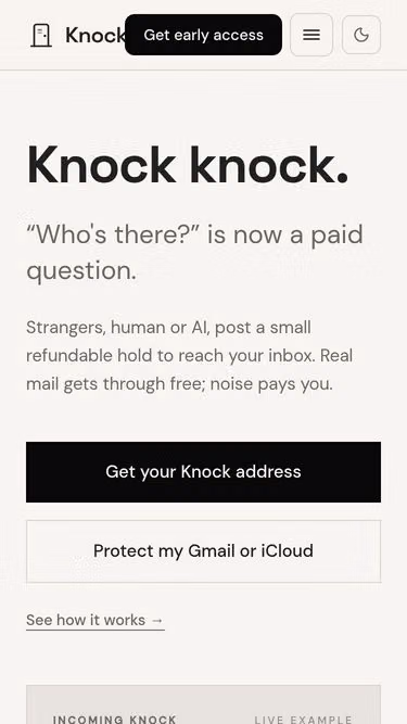 Screenshot of knock.email