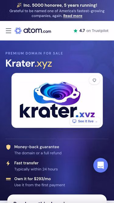 Screenshot of krater.xyz