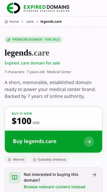 Screenshot of legends.care