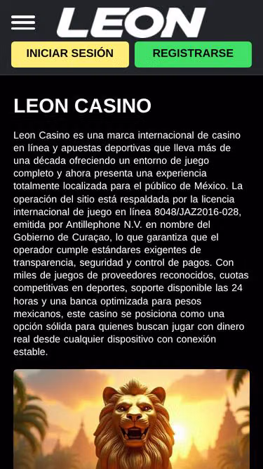 Screenshot of leoncasino.com.mx