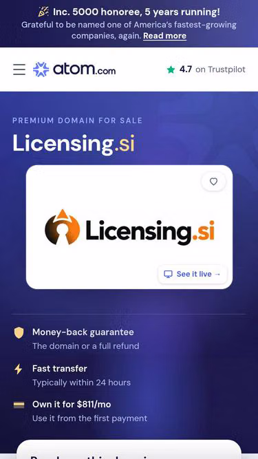 Screenshot of licensing.si