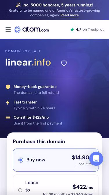Screenshot of linear.info