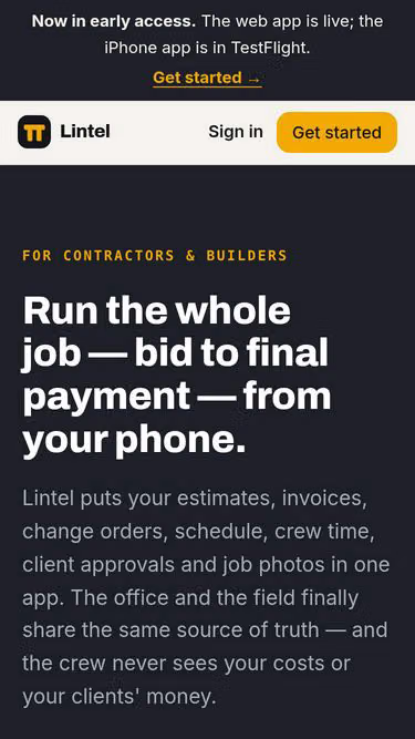 Screenshot of lintel.services