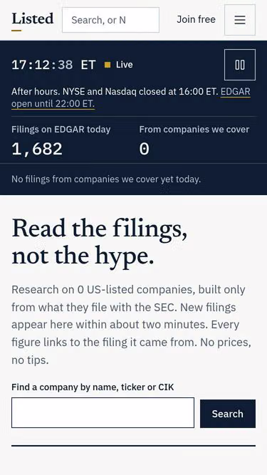 Screenshot of listed.markets