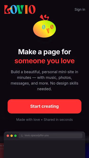 Screenshot of lovio.space