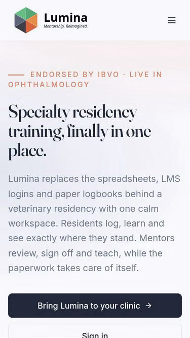 Screenshot of lumina.vet