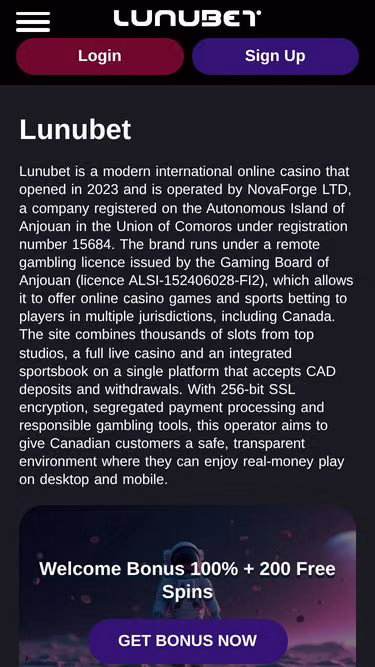 Screenshot of lunubet.ca