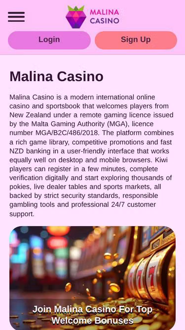 Screenshot of malina-casino.nz