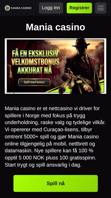 Screenshot of maniacasino.no