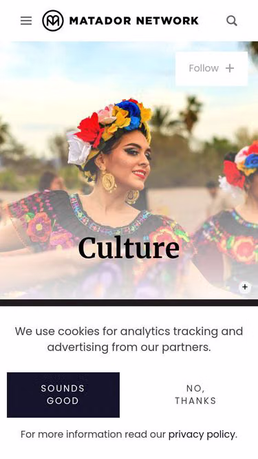 Screenshot of matador.org