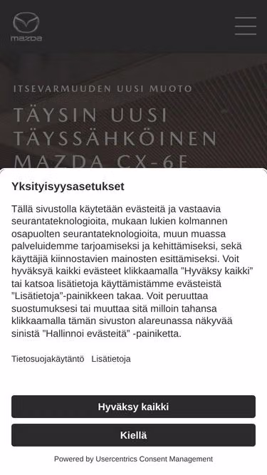 Screenshot of mazda.fi