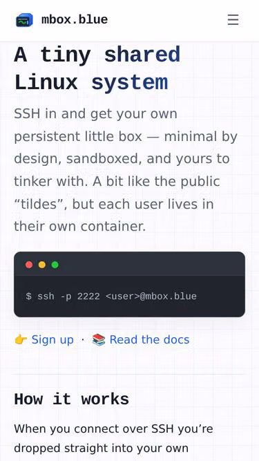 Screenshot of mbox.blue