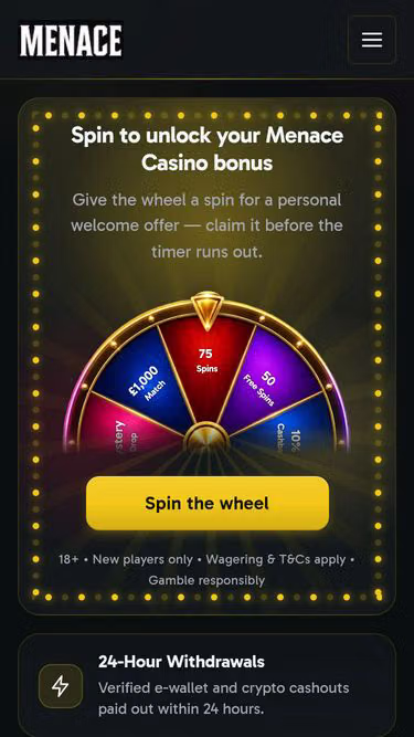 Screenshot of menacecasino.org.uk