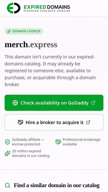 Screenshot of merch.express