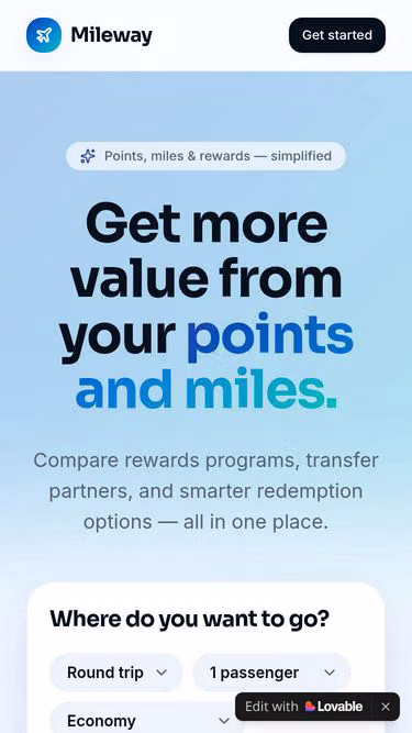 Screenshot of mileway.io