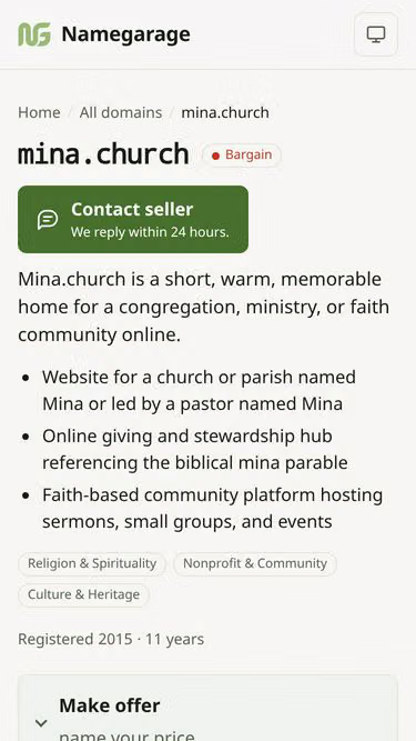 Screenshot of mina.church