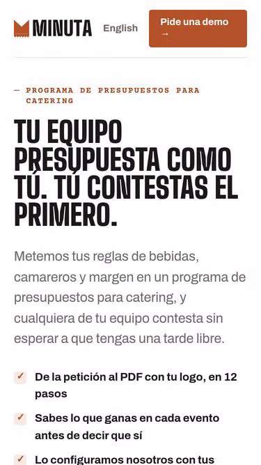 Screenshot of minuta.catering