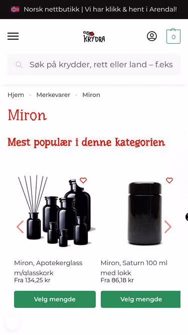 Screenshot of miron.no