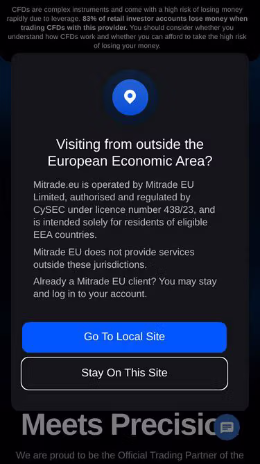 Screenshot of mitrade.eu