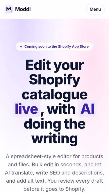 Screenshot of moddi.app
