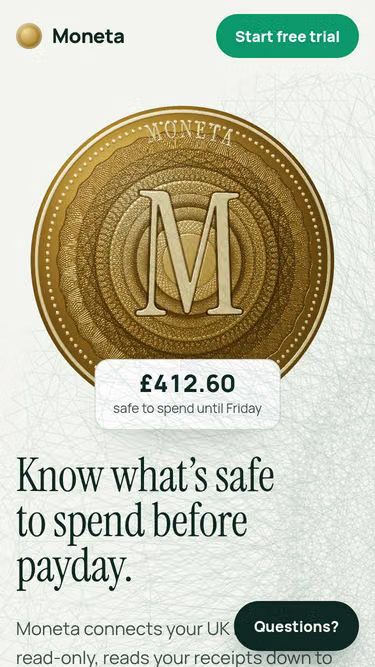 Screenshot of moneta.me.uk