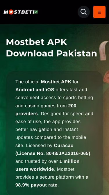 Screenshot of mostbetapk.pk