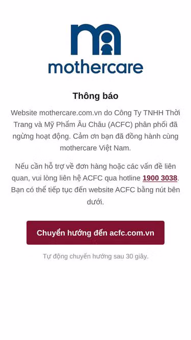 Screenshot of mothercare.com.vn
