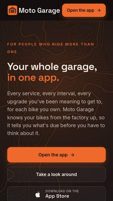 Screenshot of motogarage.io
