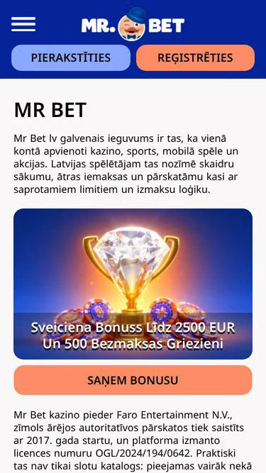 Screenshot of mrbet.com.lv
