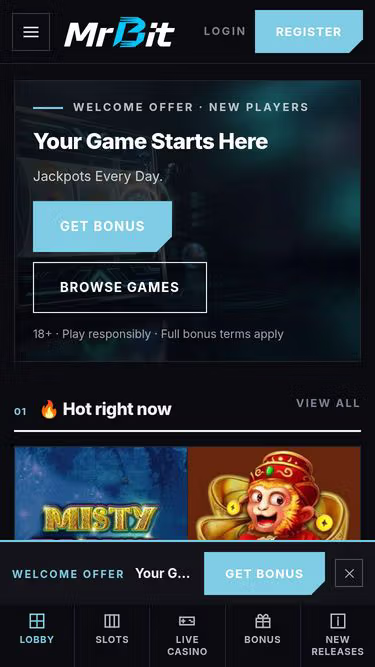 Screenshot of mrbitcasino.co.uk