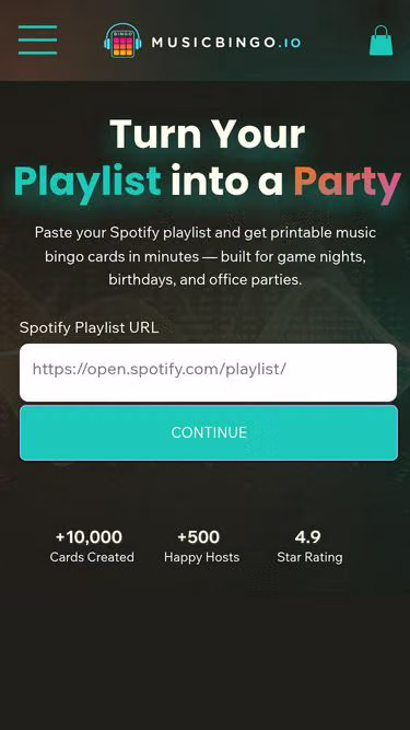 Screenshot of musicbingo.io