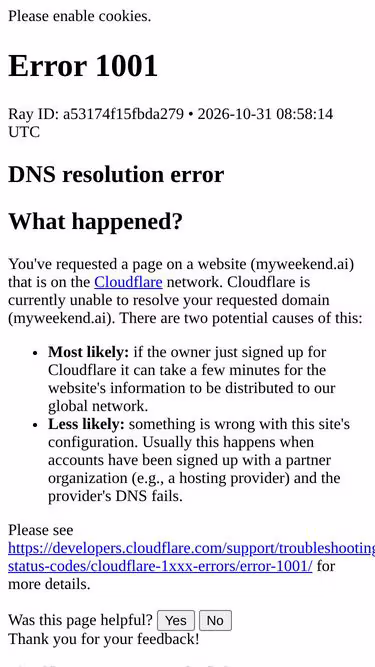 Screenshot of myweekend.ai