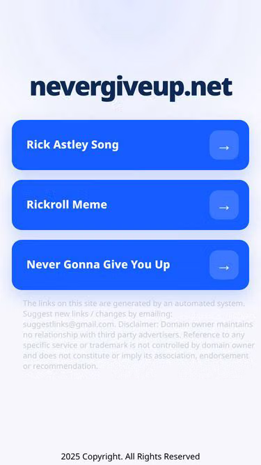 Screenshot of nevergiveup.net