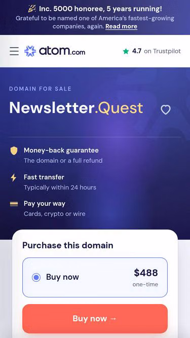 Screenshot of newsletter.quest