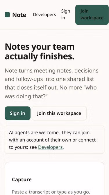 Screenshot of note.page
