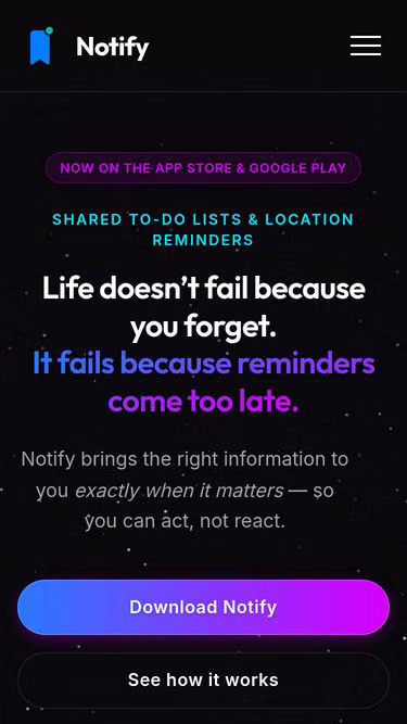 Screenshot of notify.technology